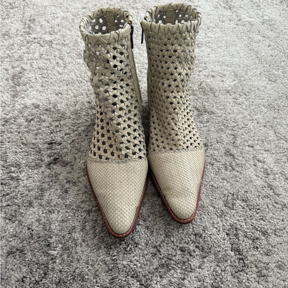 Free People In The Loop- White Woven Leather Ankle Boots